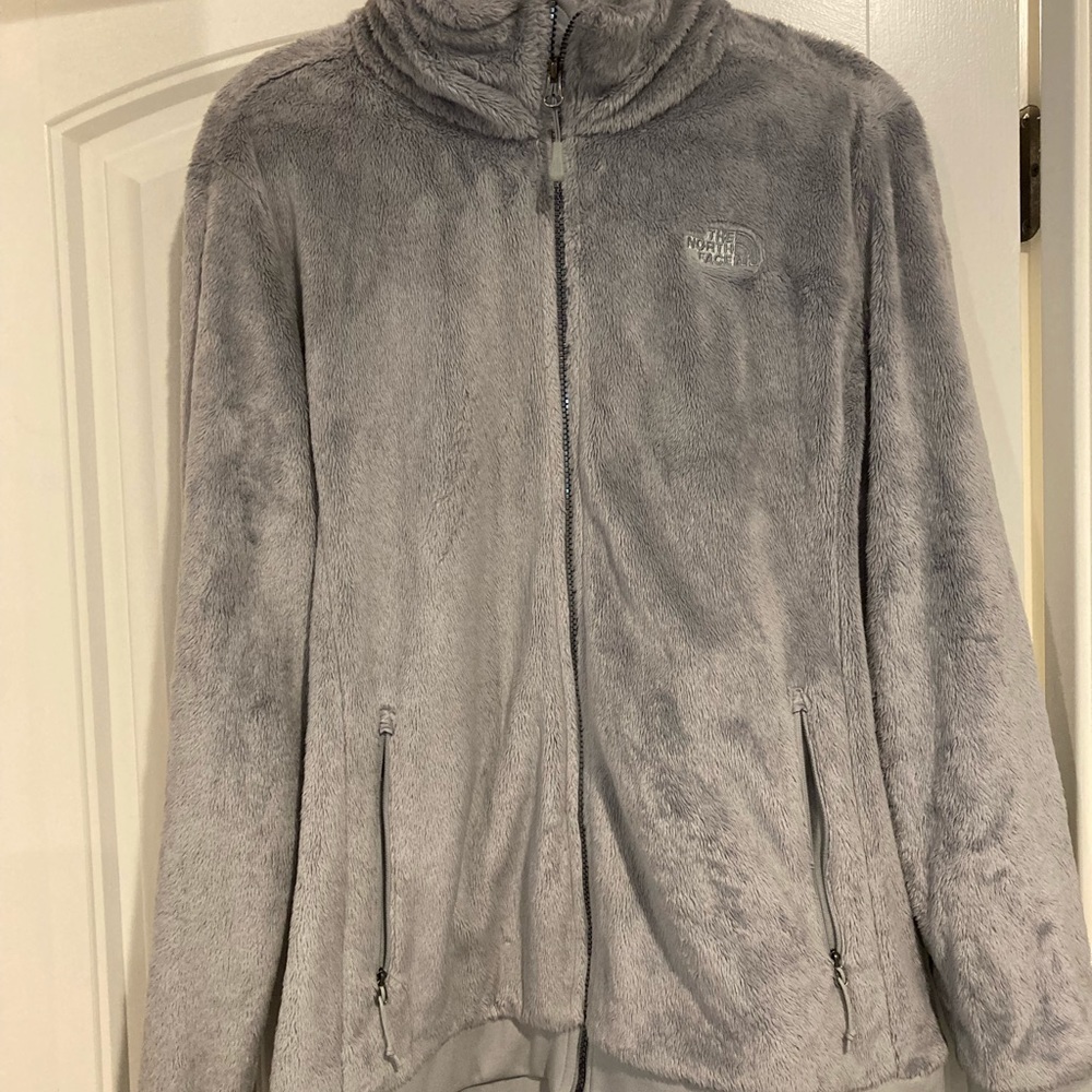 Grey fleece north face zip up jacket